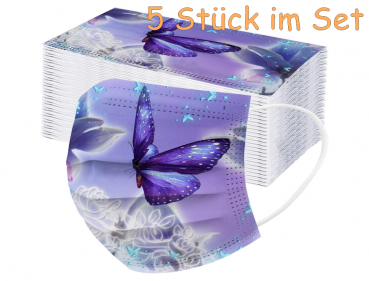 Einmal-Mundschutz Schmetterling lila 5 Stück